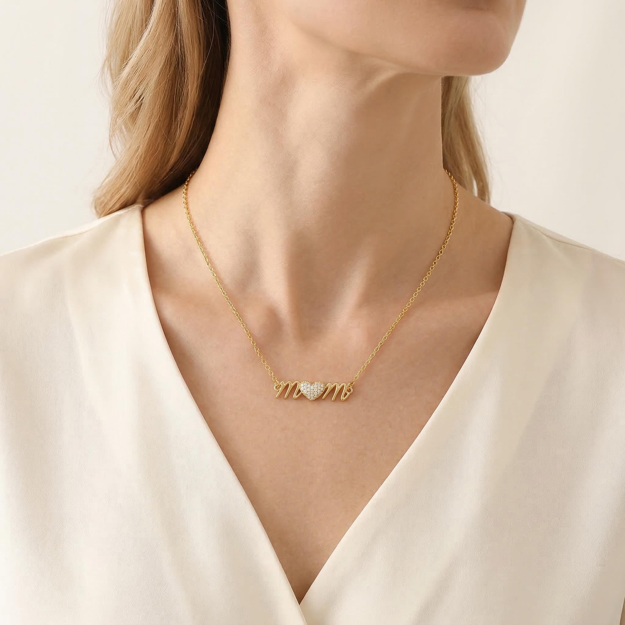 Iced Out Heart mom Letter Necklace Gold With Street Luxury Shine - Image 3