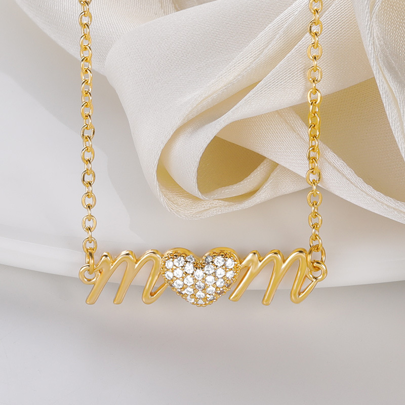 Iced Out Heart mom Letter Necklace Gold With Street Luxury Shine - Image 6