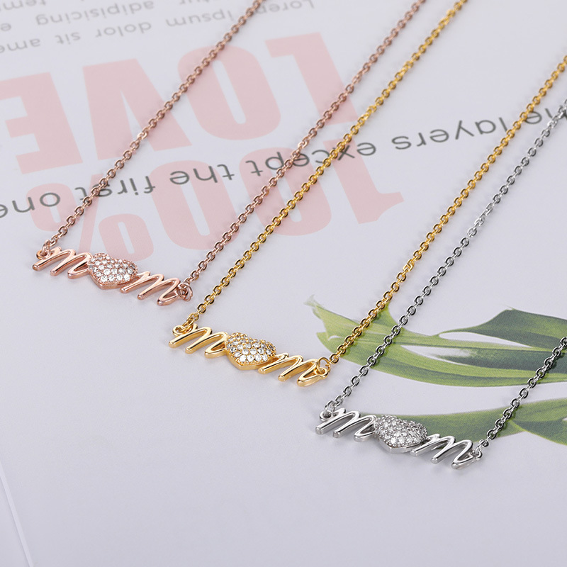 Iced Out Heart mom Letter Necklace Gold With Street Luxury Shine - Image 7