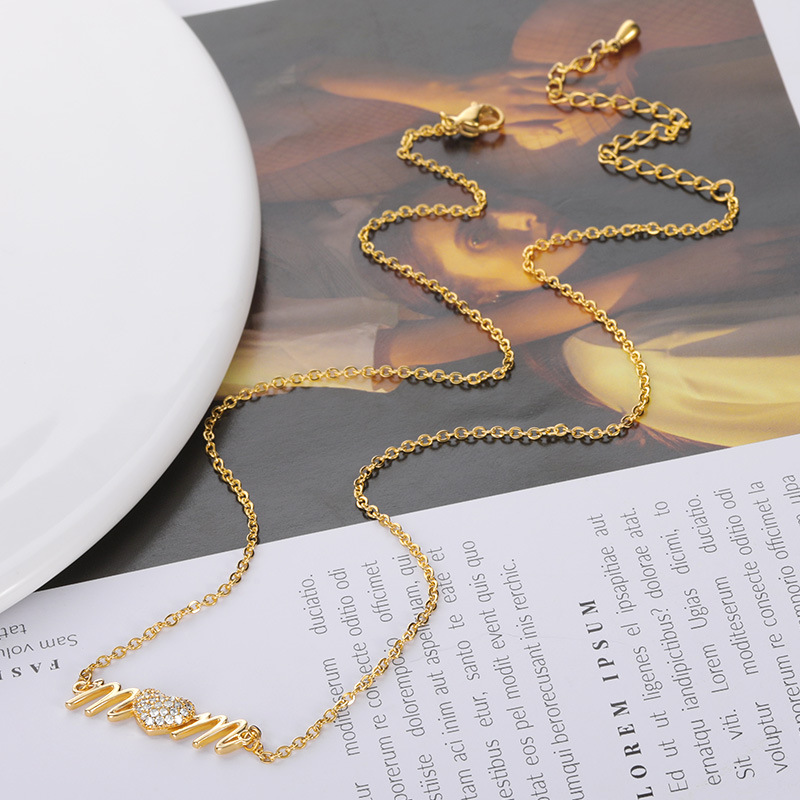 Iced Out Heart mom Letter Necklace Gold With Street Luxury Shine - Image 8