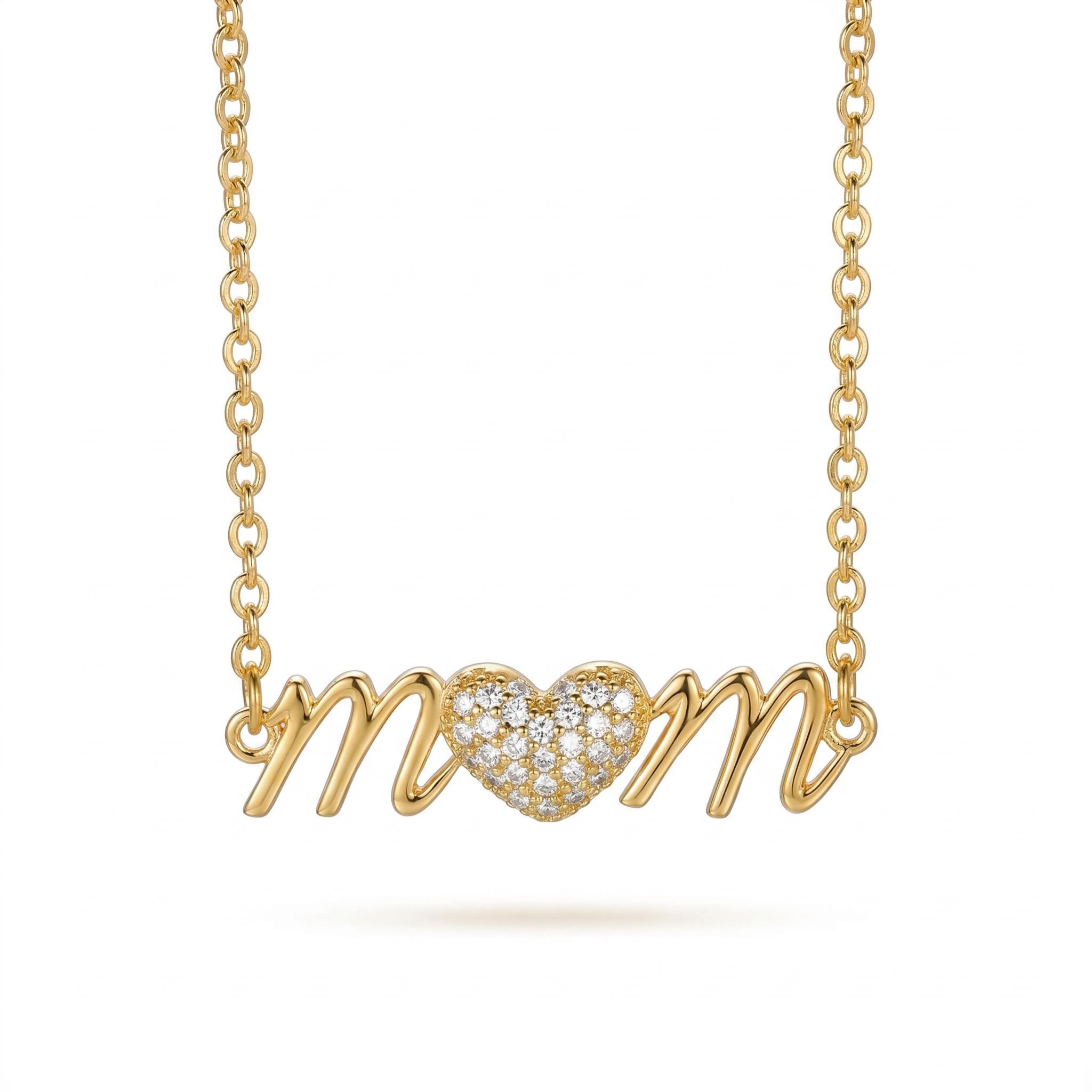 Iced Out Heart mom Letter Necklace Gold With Street Luxury Shine