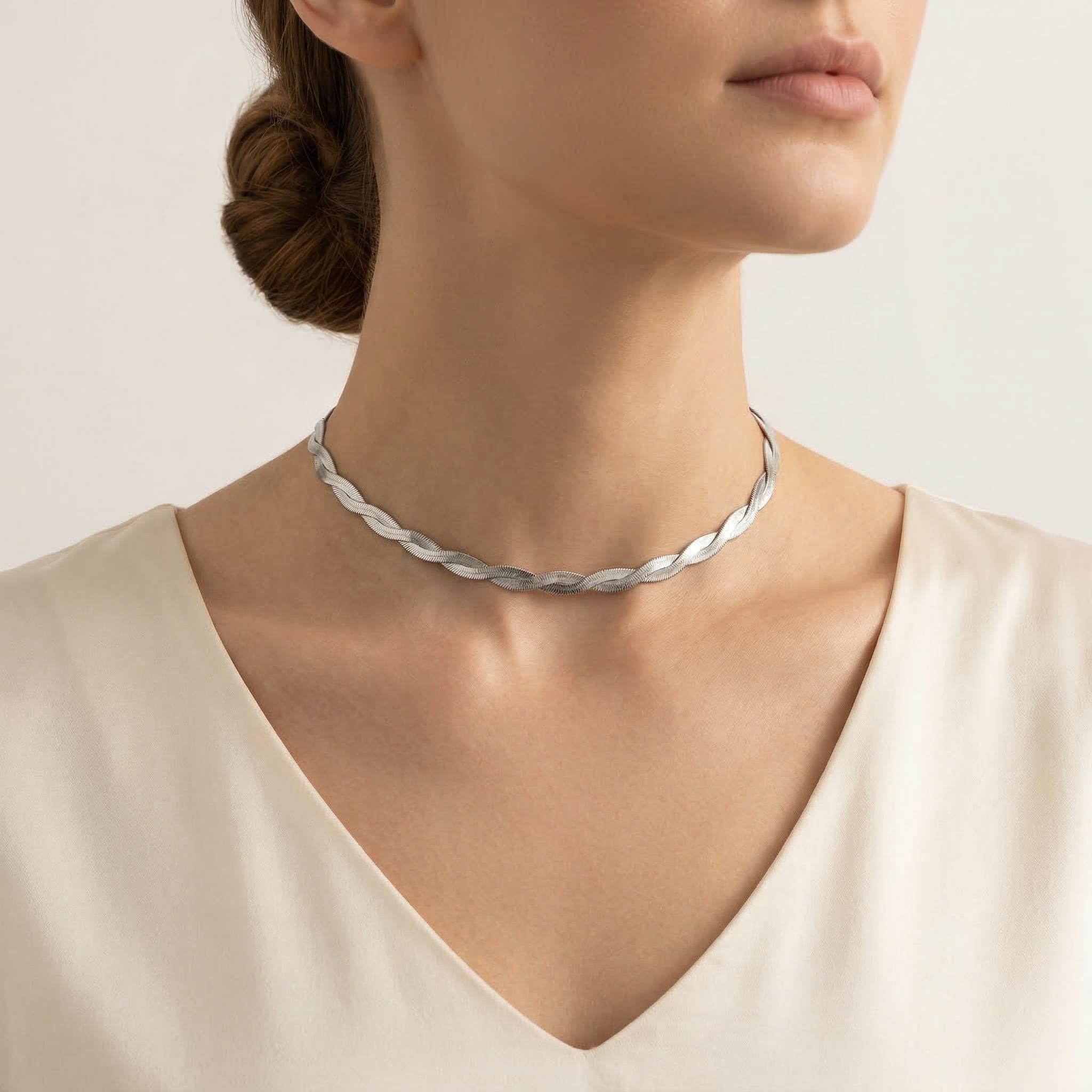 Hip Hop Style Simple Woven Winding Snake Bone Choker Necklace Silver - Image 4