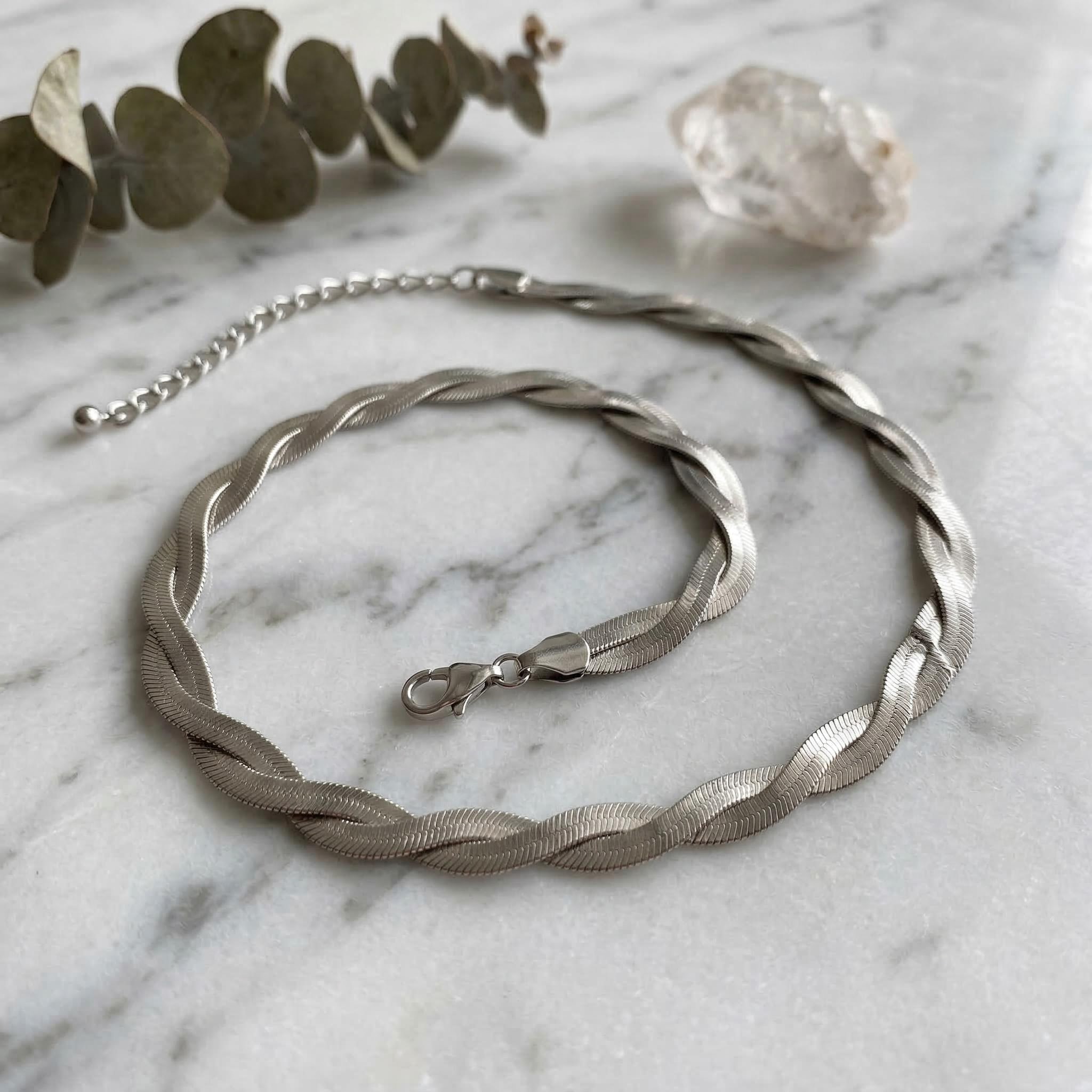 Hip Hop Style Simple Woven Winding Snake Bone Choker Necklace Silver - Image 6