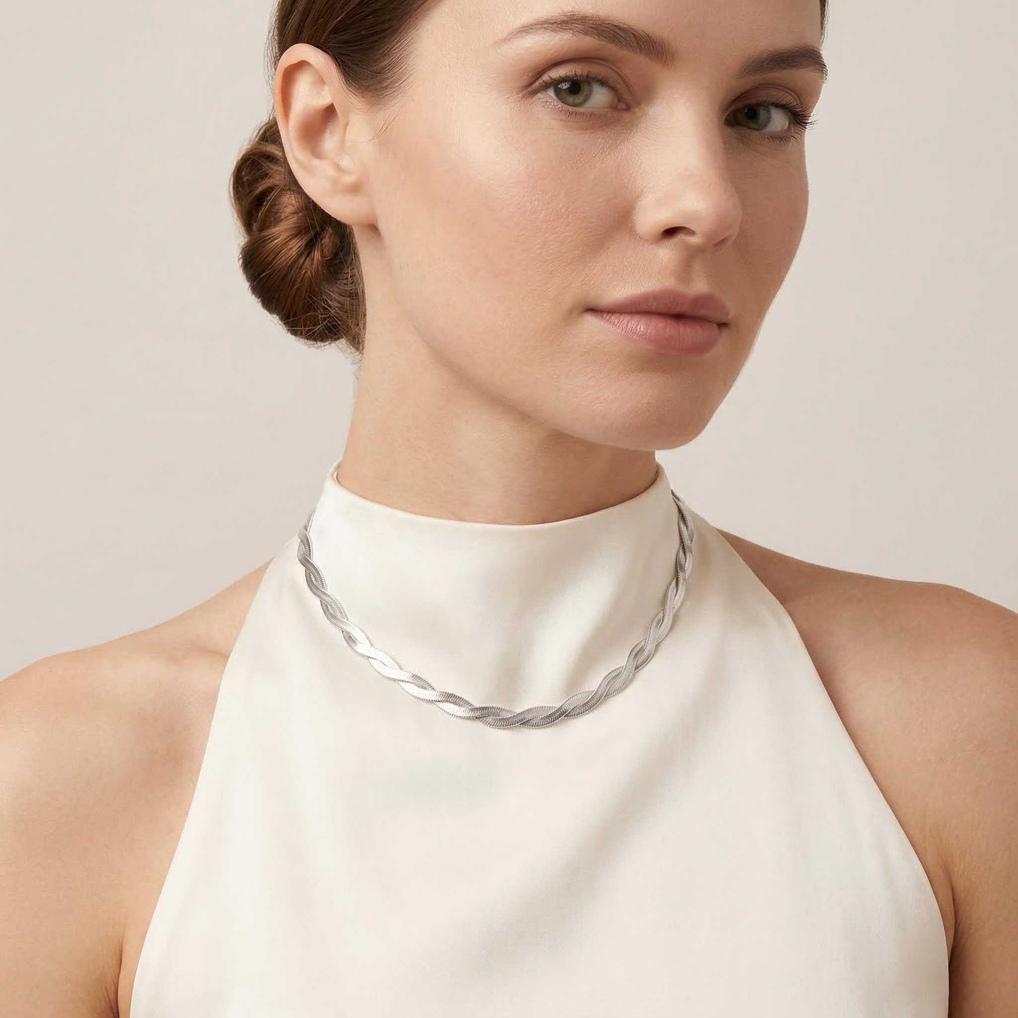 Hip Hop Style Simple Woven Winding Snake Bone Choker Necklace Silver - Image 7