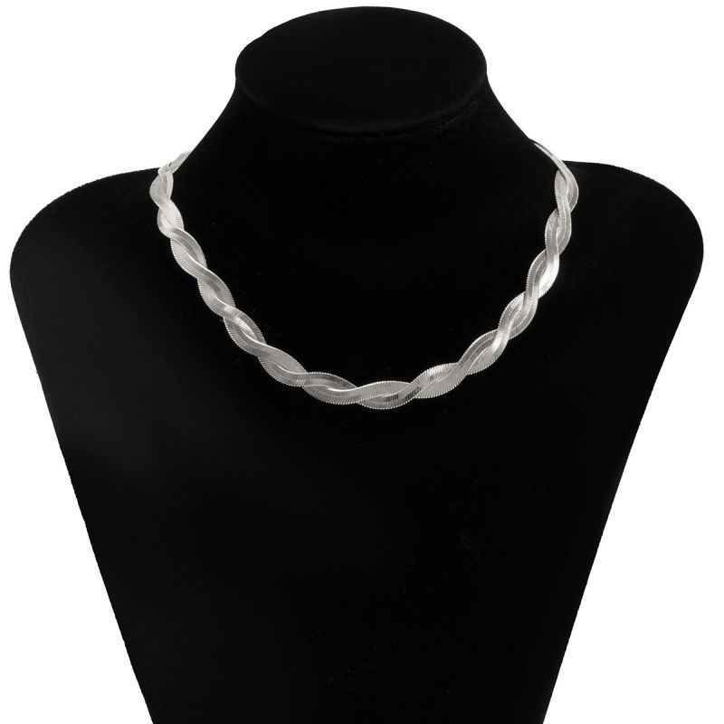 Hip Hop Style Simple Woven Winding Snake Bone Choker Necklace Silver - Image 8