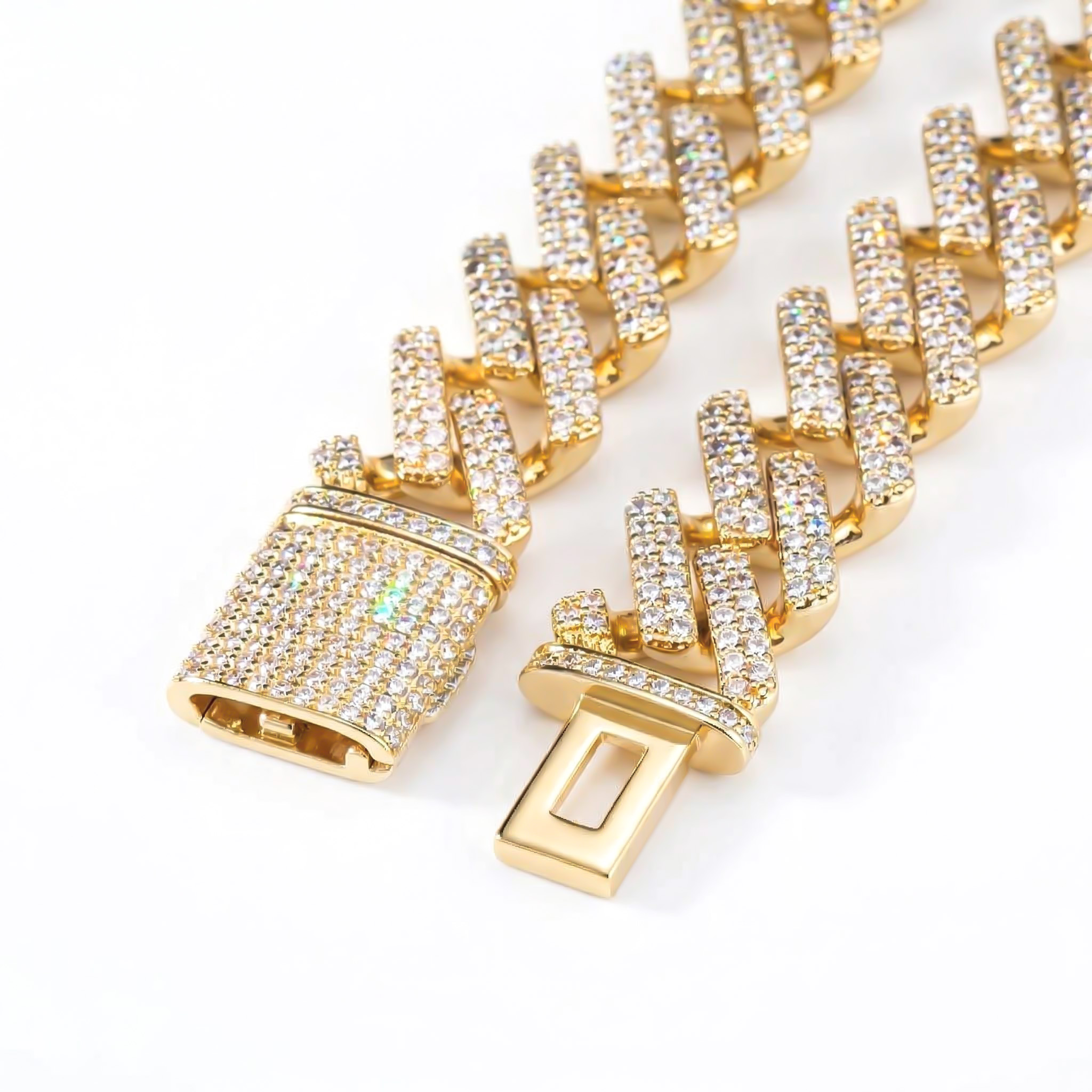 Bold Women's Iced Out 14mm Miami Cuban Chain With Box Clasp In Gold - Image 4