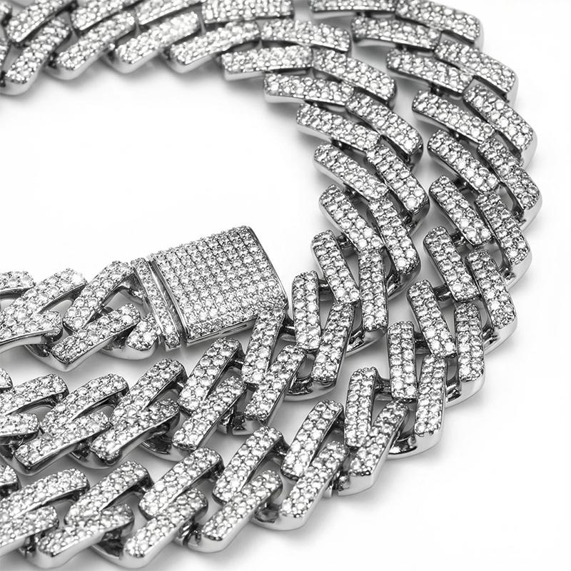 Bold Women's Iced Out 14mm Miami Cuban Chain With Box Clasp In White Gold - Image 4