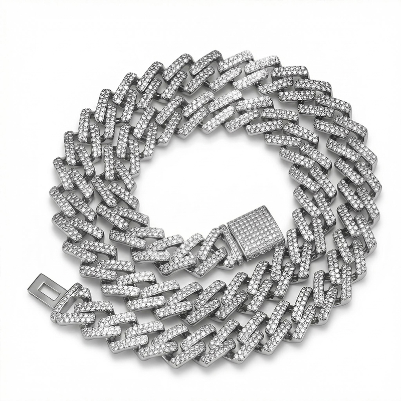 Bold Women's Iced Out 14mm Miami Cuban Chain With Box Clasp In White Gold - Image 5