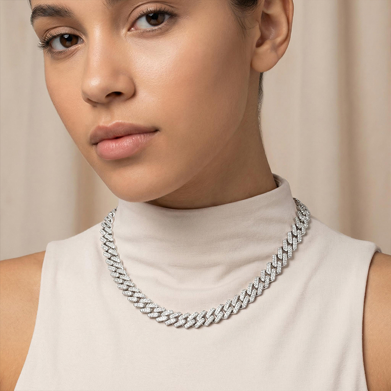 Bold Women's Iced Out 14mm Miami Cuban Chain With Box Clasp In White Gold - Image 6