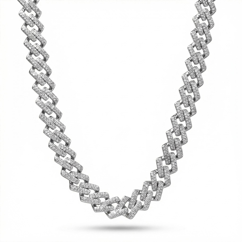 Bold Women's Iced Out 14mm Miami Cuban Chain With Box Clasp In White Gold