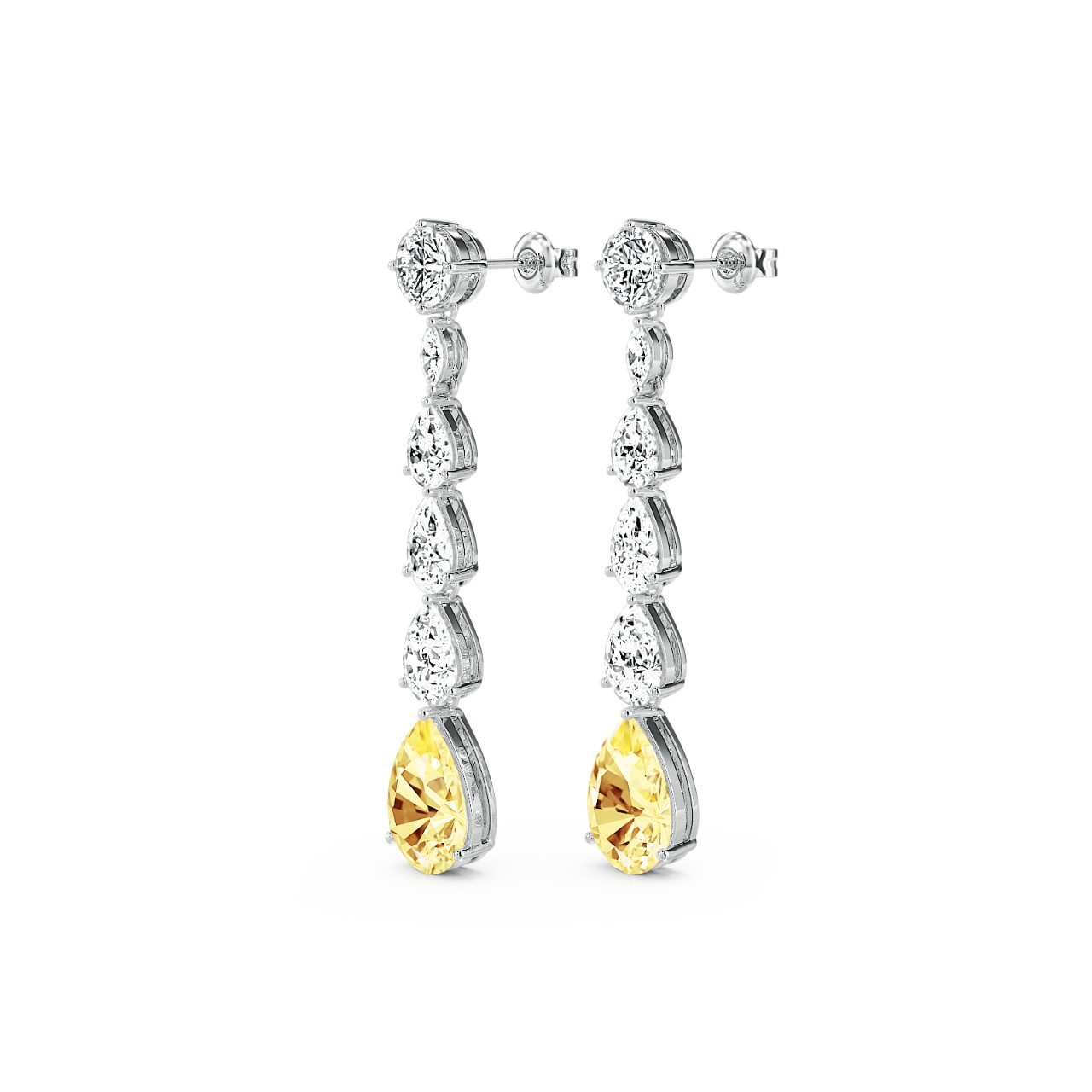 Yellow Round & Pear Cut Long Dangle Earrings Gold With Street Luxury Shine - Image 3