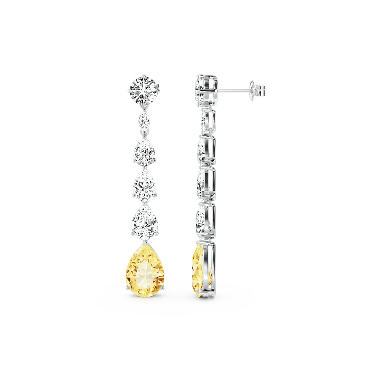 Yellow Round & Pear Cut Long Dangle Earrings Gold With Street Luxury Shine - Image 4
