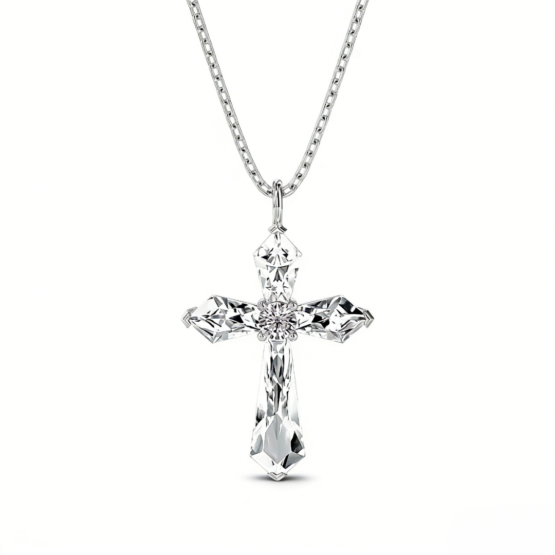 Cushion And Round Cut Cross Pendant Necklace Gold With Street Luxury Shine
