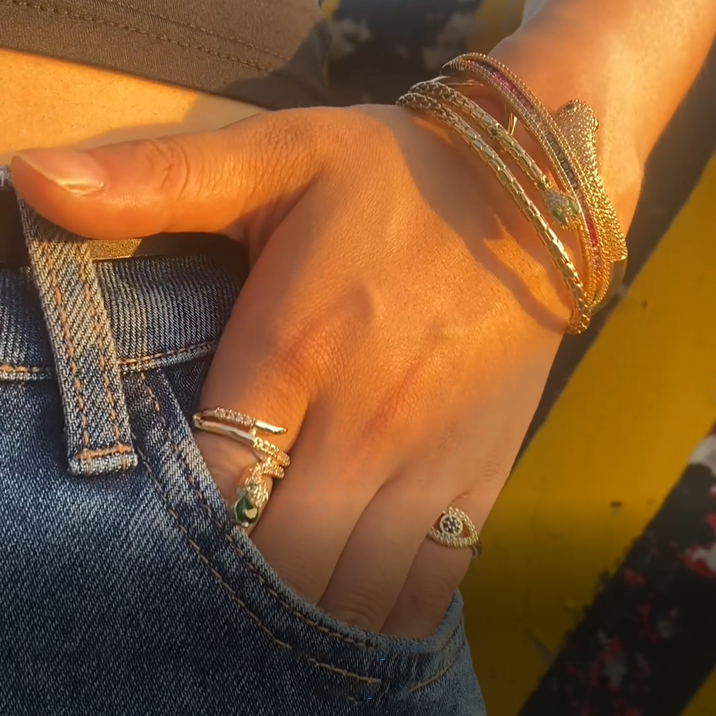 Adjustable Double Layer Design Snake Bracelet & Bangle Gold - Image 3