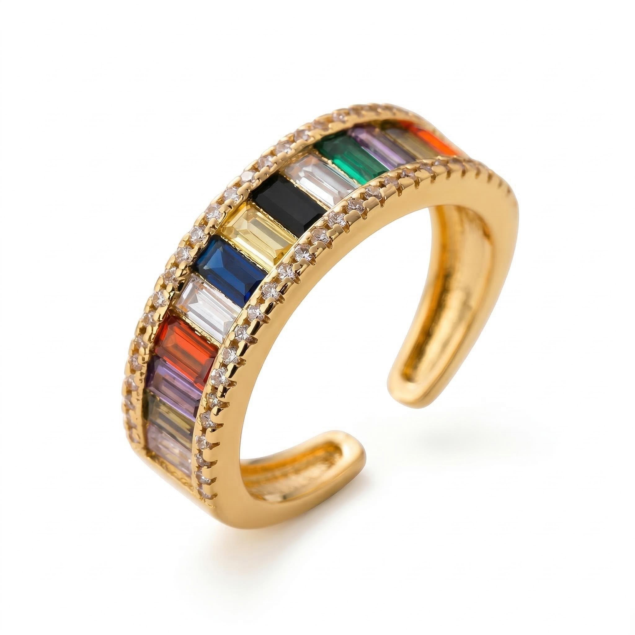 Baguette Multicolor Stone Open Ring Bold Statement Style With Street Luxury - Image 4