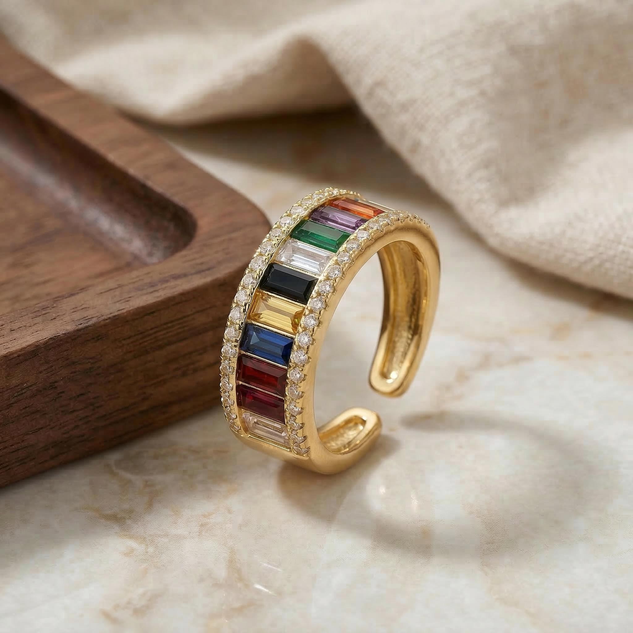 Baguette Multicolor Stone Open Ring Bold Statement Style With Street Luxury - Image 5
