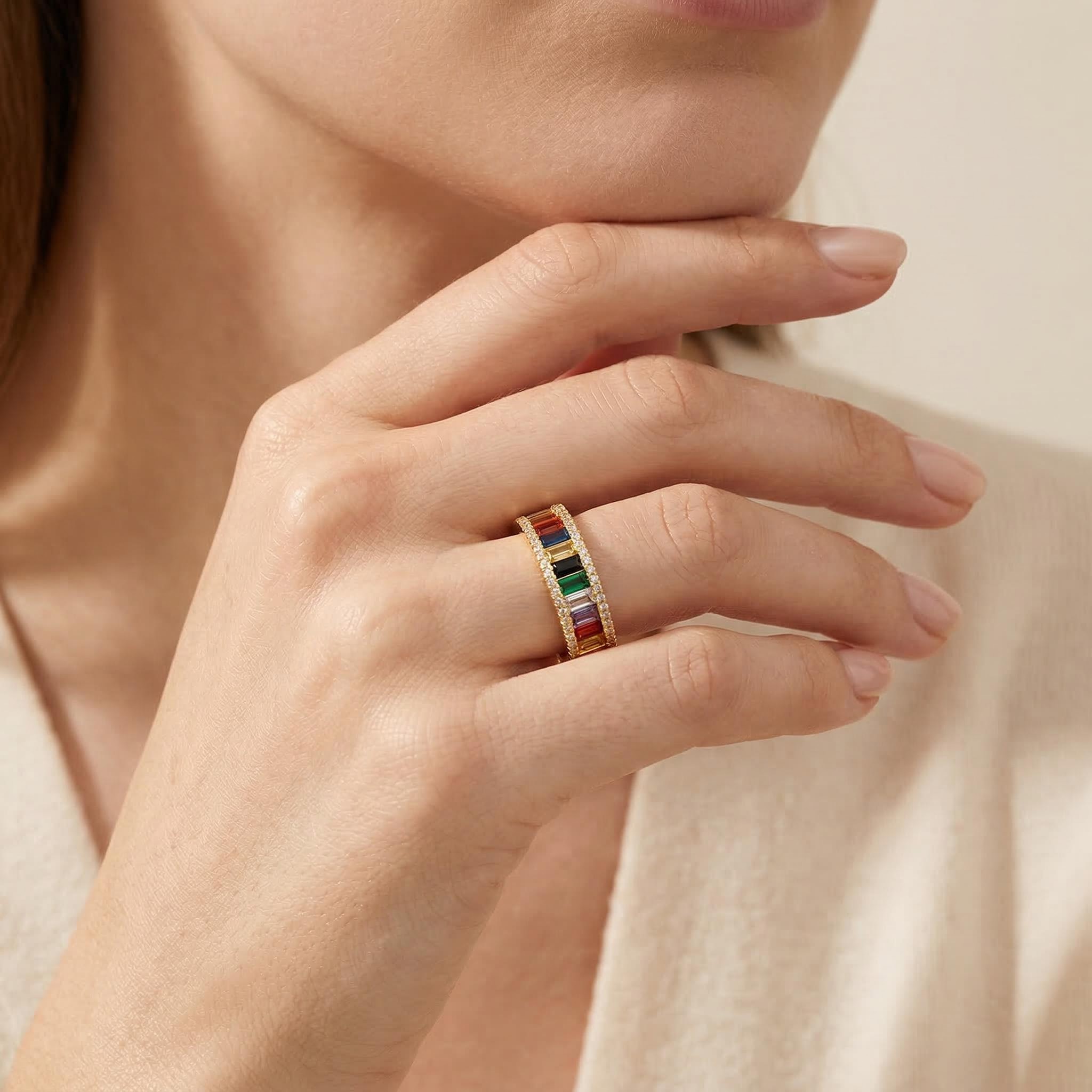 Baguette Multicolor Stone Open Ring Bold Statement Style With Street Luxury - Image 6