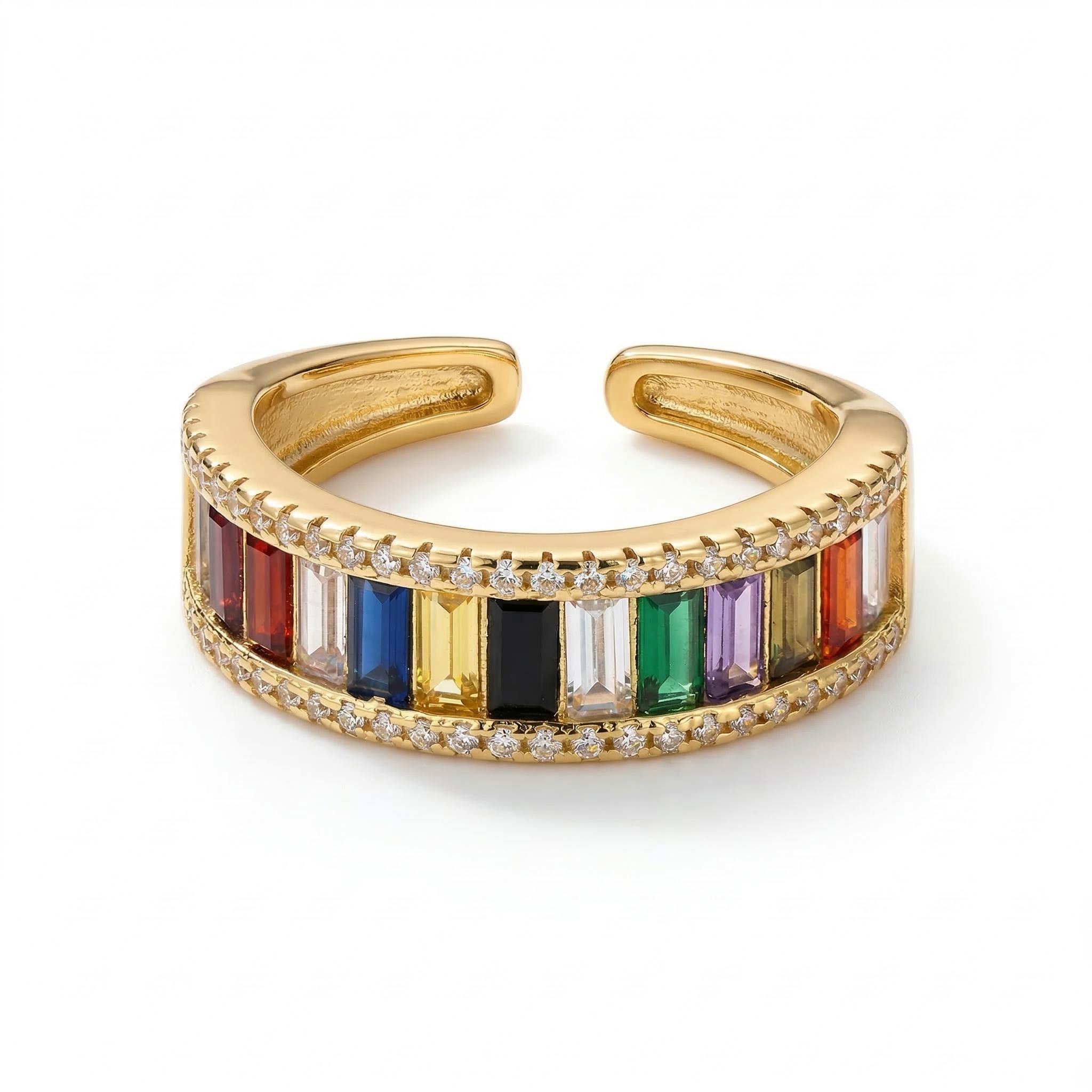 Baguette Multicolor Stone Open Ring Bold Statement Style With Street Luxury