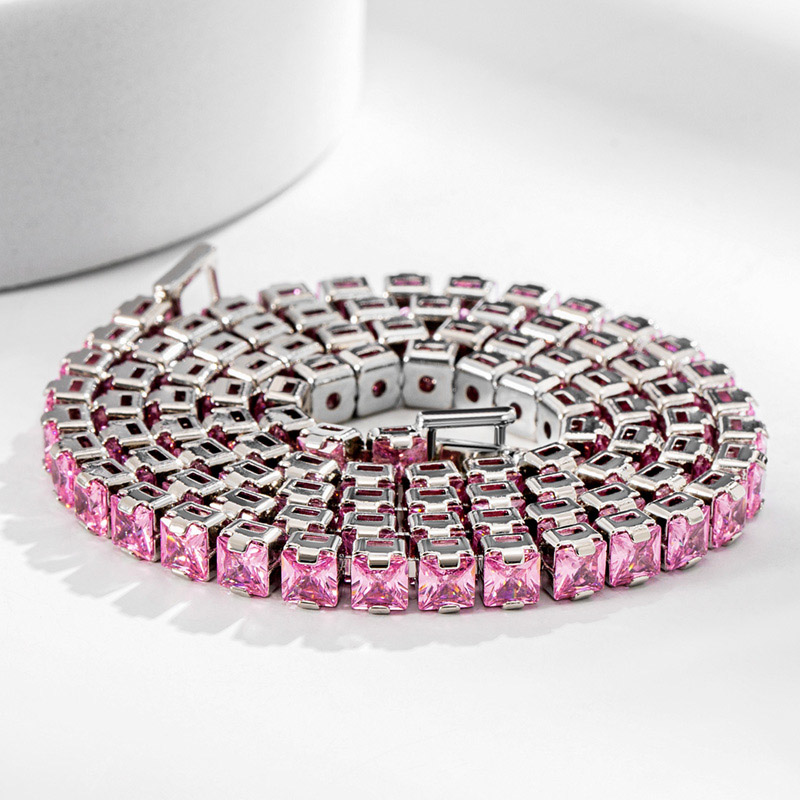 5mm Pink Stones Women Tennis Chain Iced Out Shine With Street Luxury