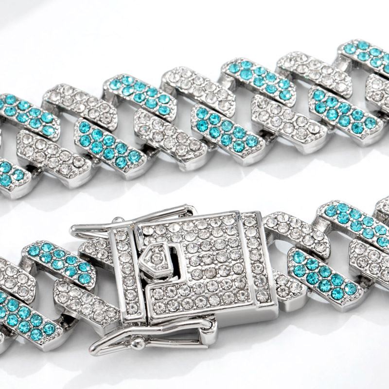 Women's 14mm White & Blue Prong Cuban Chain In White Gold Iced Out - Image 3