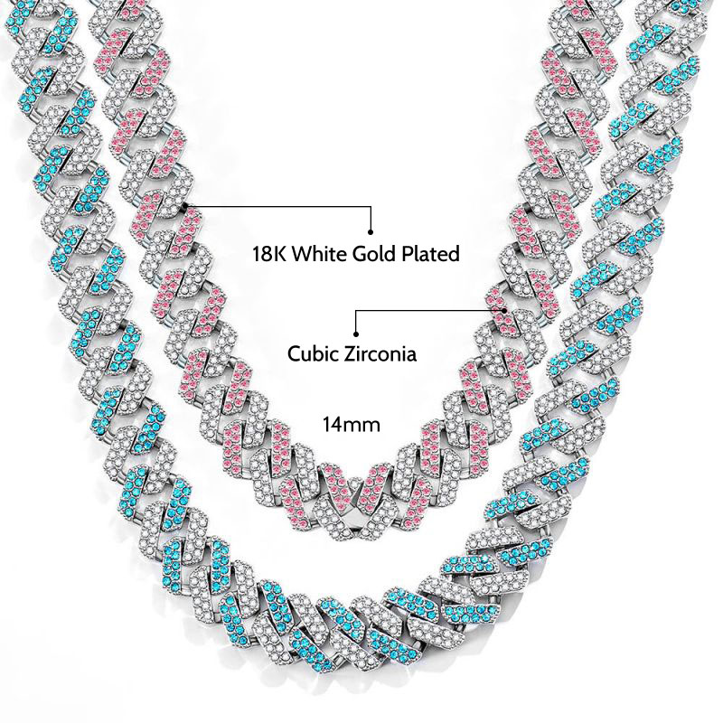 Women's 14mm White & Blue Prong Cuban Chain In White Gold Iced Out - Image 4