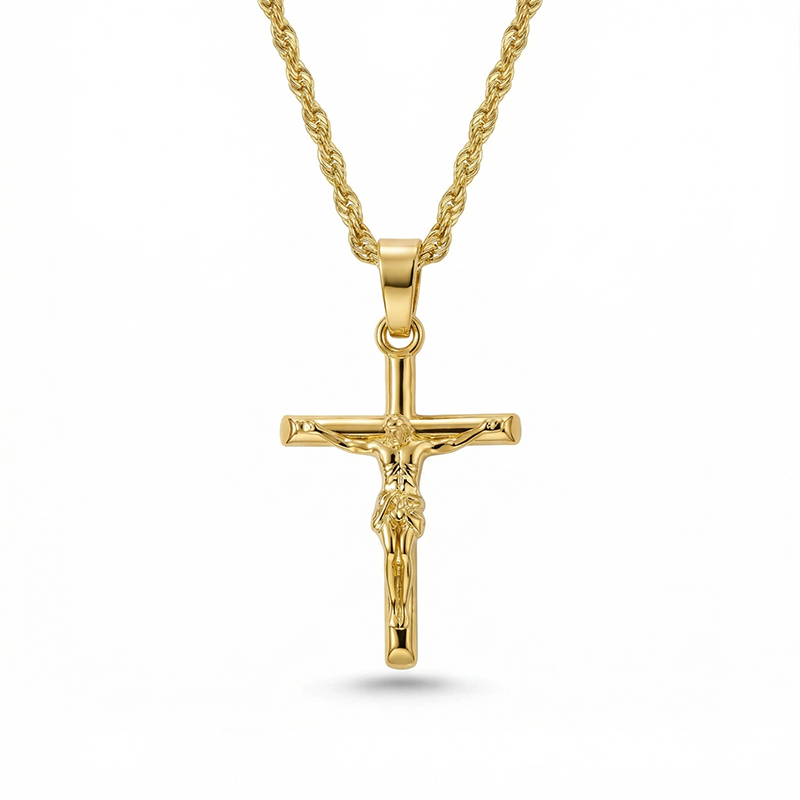 Crucifixion Of Jesus Cross Pendant In Gold With Street Luxury Shine