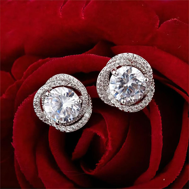 2.5ct Round Cut Rosetwist Halo Stud Earrings Gold With Street Luxury Shine - Image 4