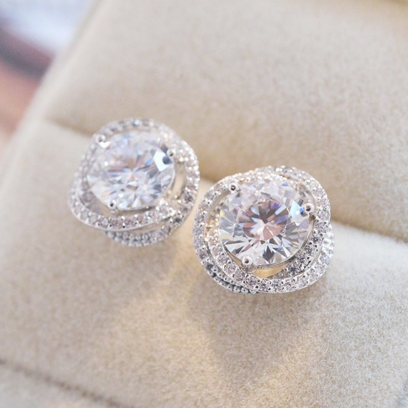 2.5ct Round Cut Rosetwist Halo Stud Earrings Gold With Street Luxury Shine - Image 5