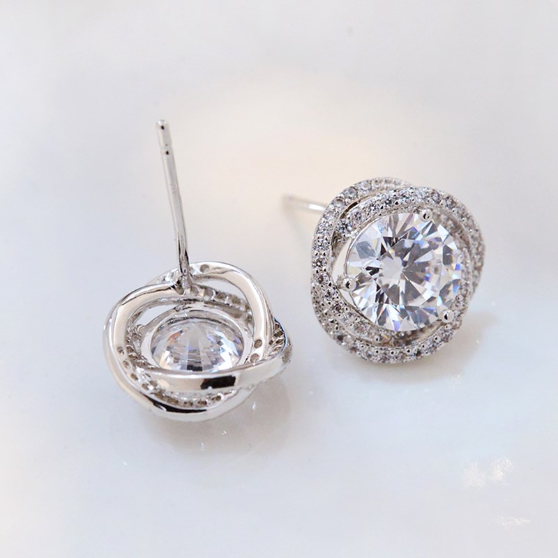 2.5ct Round Cut Rosetwist Halo Stud Earrings Gold With Street Luxury Shine - Image 6