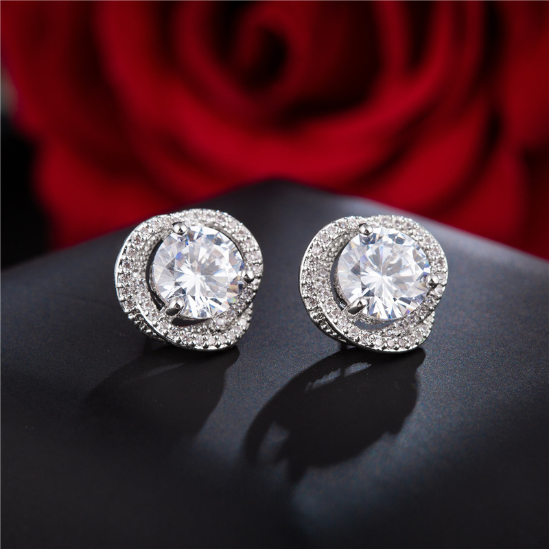 2.5ct Round Cut Rosetwist Halo Stud Earrings Gold With Street Luxury Shine