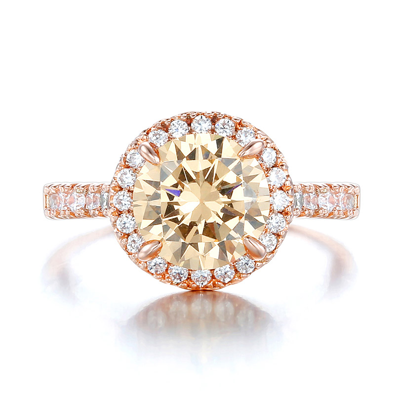 Rose Gold Halo Brilliant Cut Engagement Ring With Iced Out Shine - Image 3