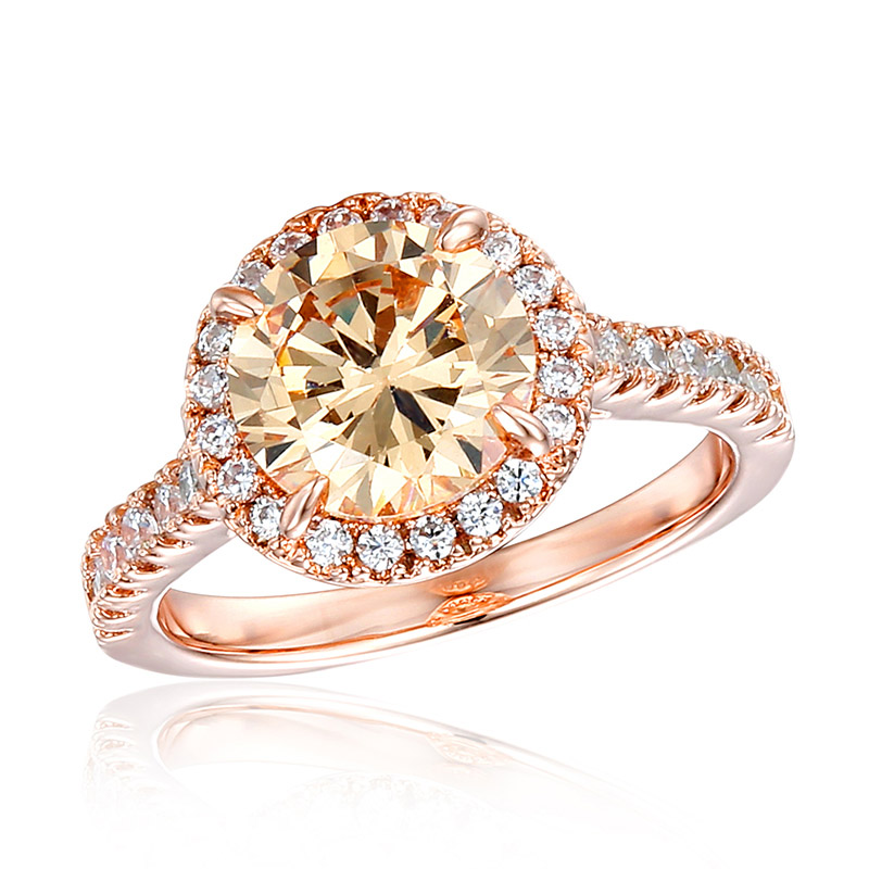 Rose Gold Halo Brilliant Cut Engagement Ring With Iced Out Shine