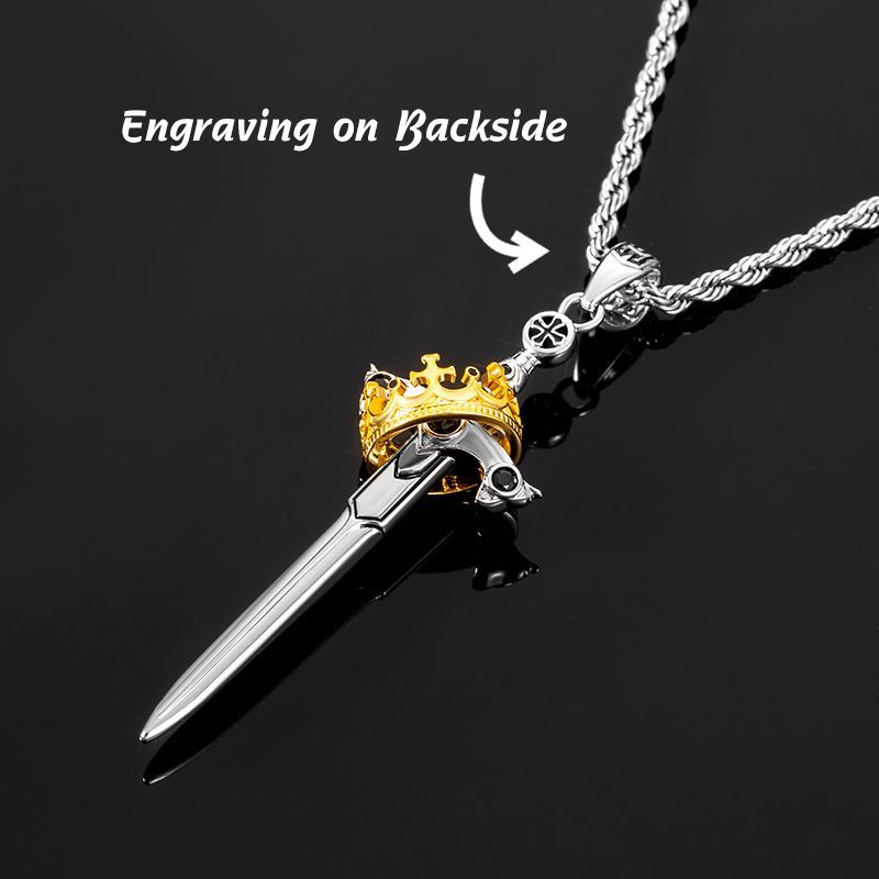 Iced Out Two Tone Sword & Crown Necklace Pendant With Street Luxury Shine - Image 6