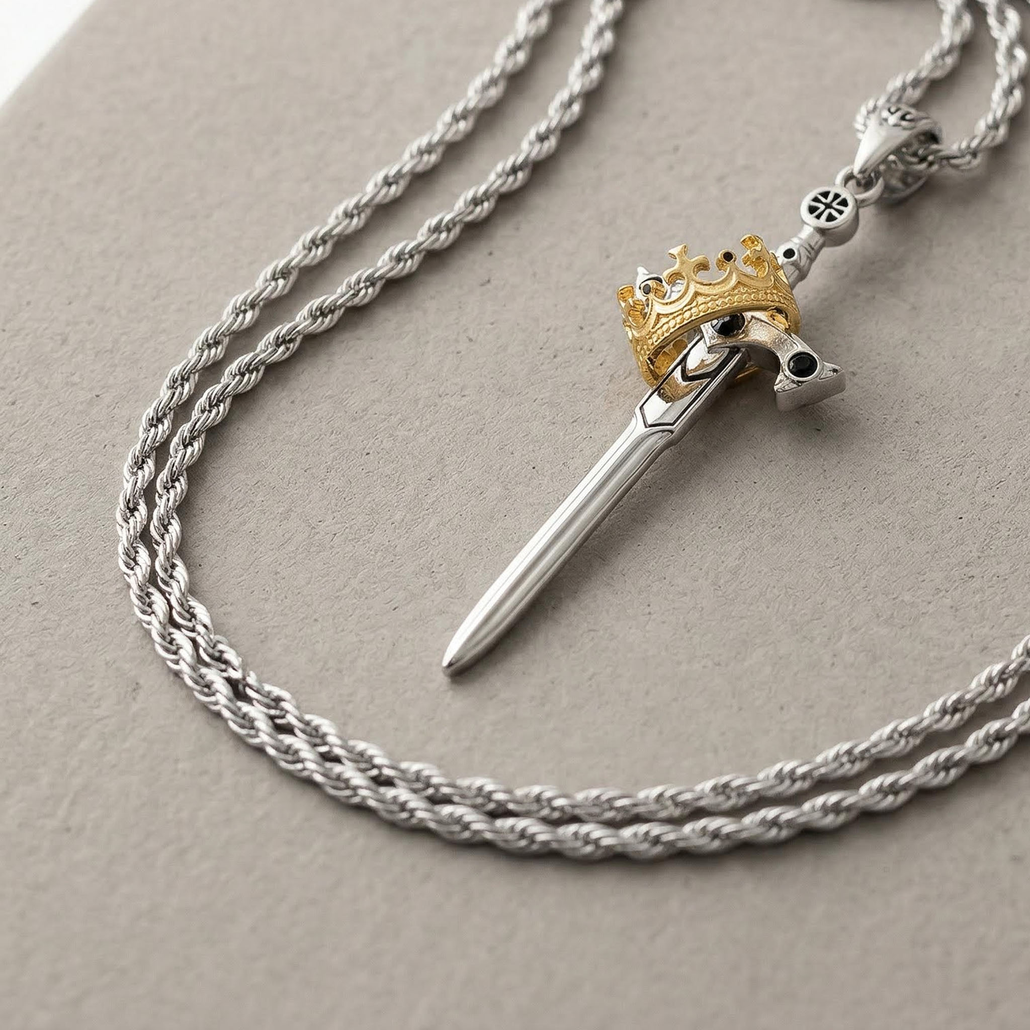 Iced Out Two Tone Sword & Crown Necklace Pendant With Street Luxury Shine - Image 9