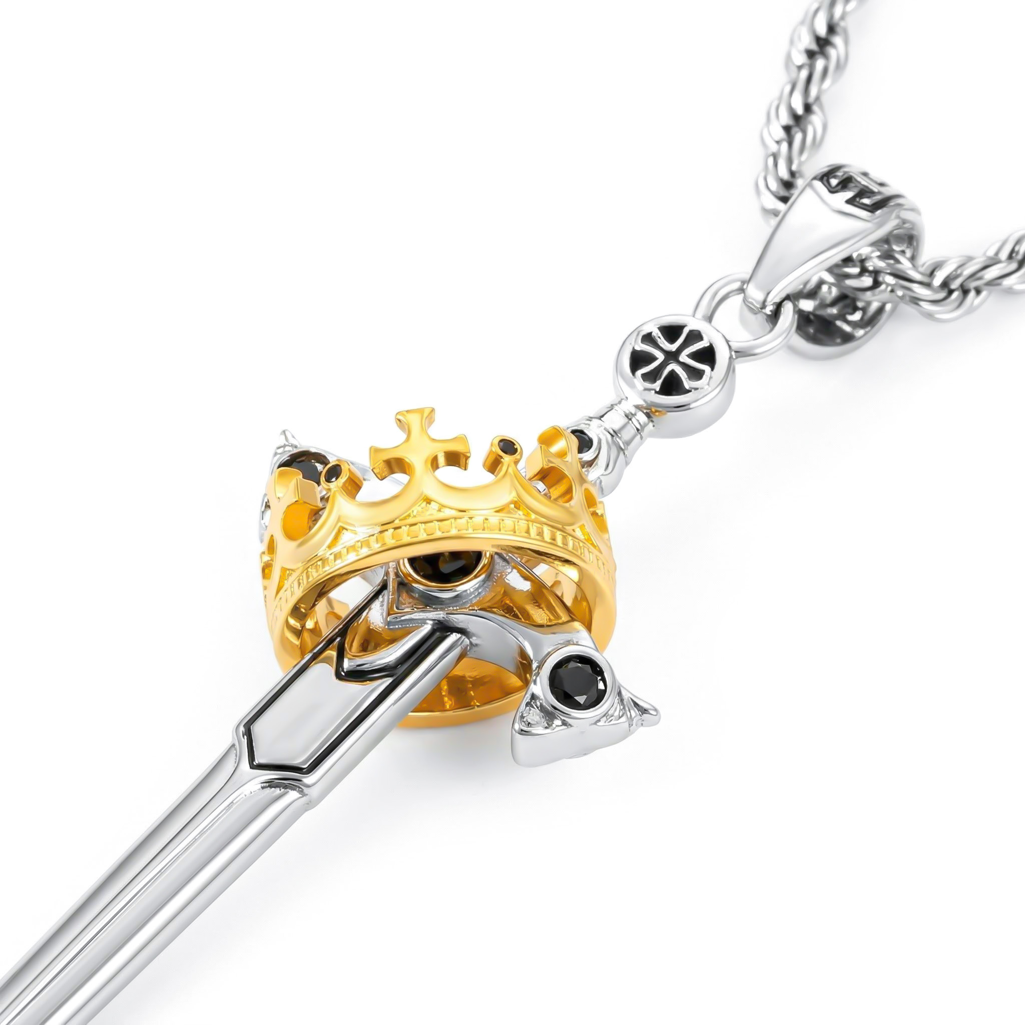 Iced Out Two Tone Sword & Crown Necklace Pendant With Street Luxury Shine - Image 10