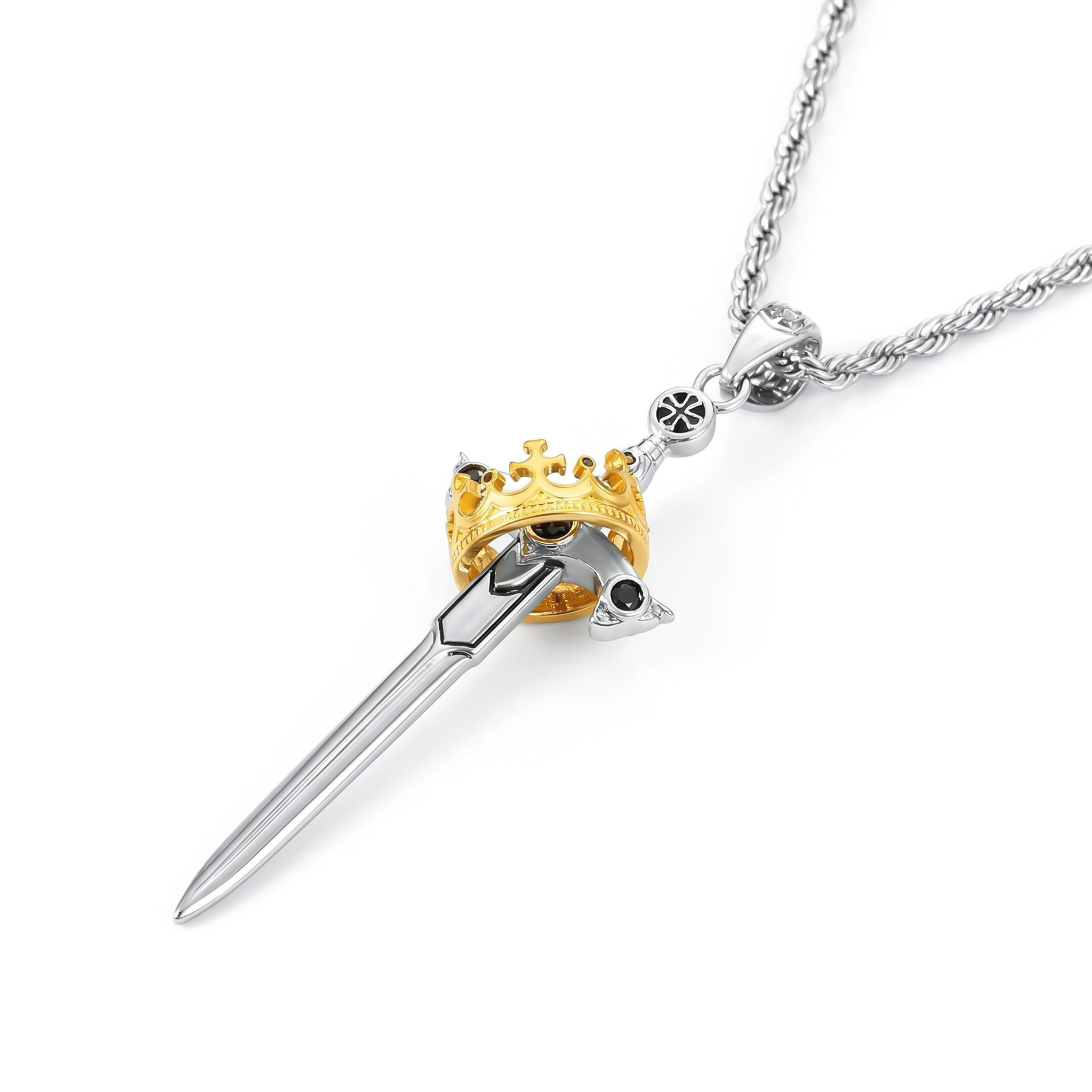 Iced Out Two Tone Sword & Crown Necklace Pendant With Street Luxury Shine - Image 11
