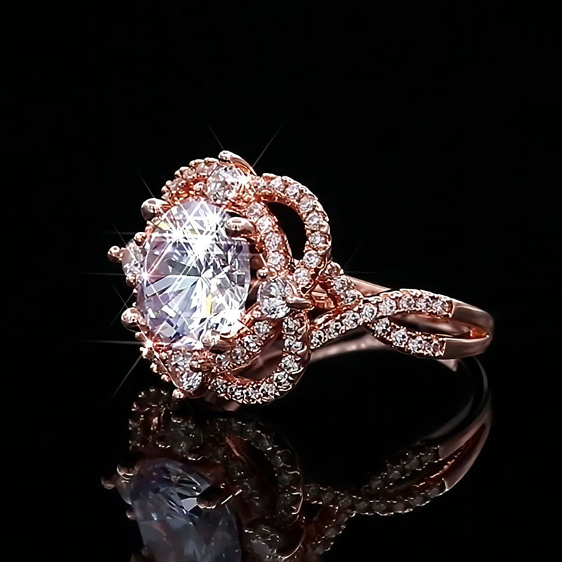 3.5 Ct Round Cut Floral Engagement Ring In Rose Gold With Gold Shine - Image 3