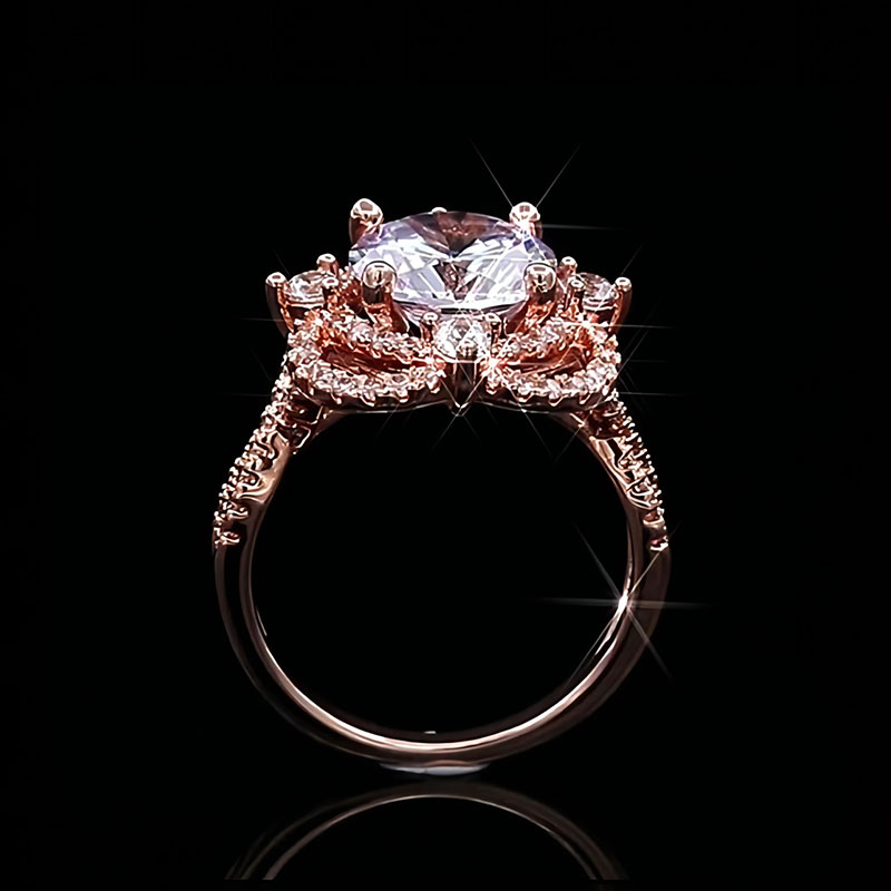 3.5 Ct Round Cut Floral Engagement Ring In Rose Gold With Gold Shine - Image 4