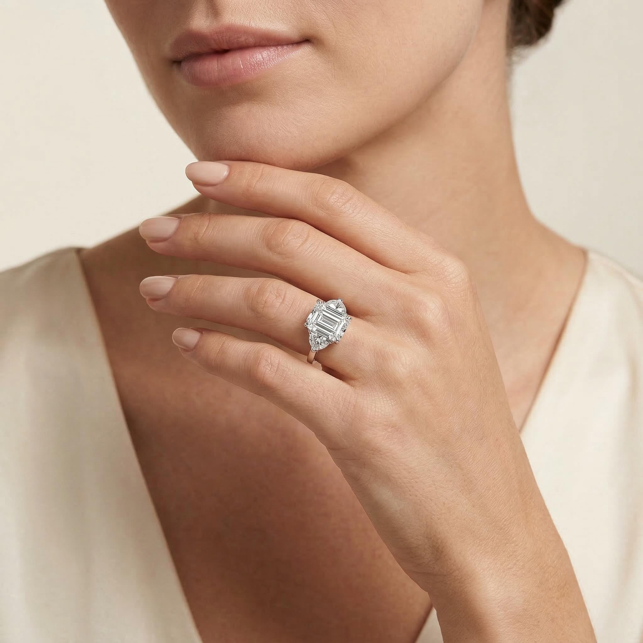 3.5 Ct Emerald Cut Three Stone Ring Bold Statement Style With Street Luxury - Image 3