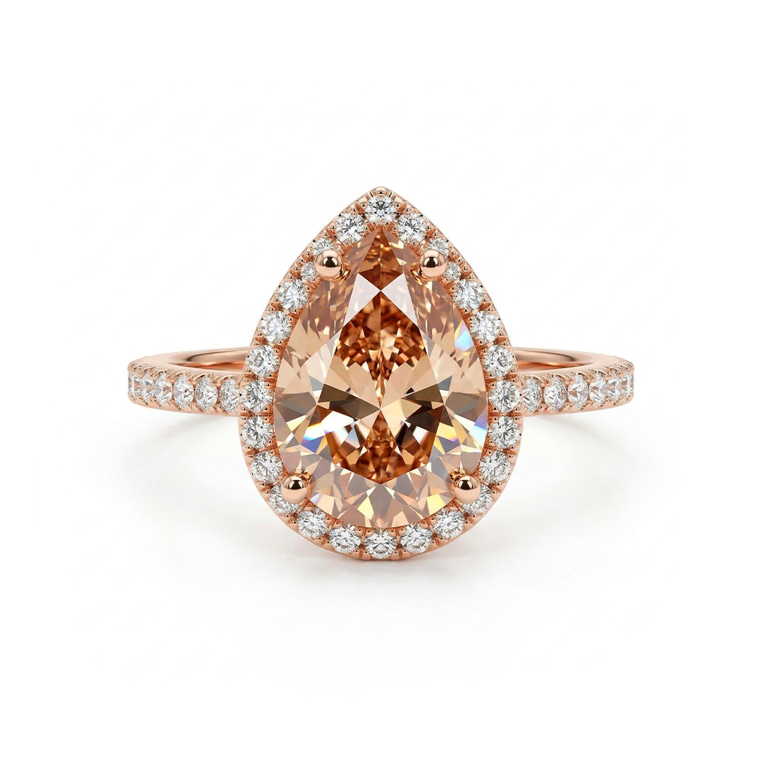 Halo Pear Cut Engagement Ring In Rose Gold With Street Luxury Shine - Image 4