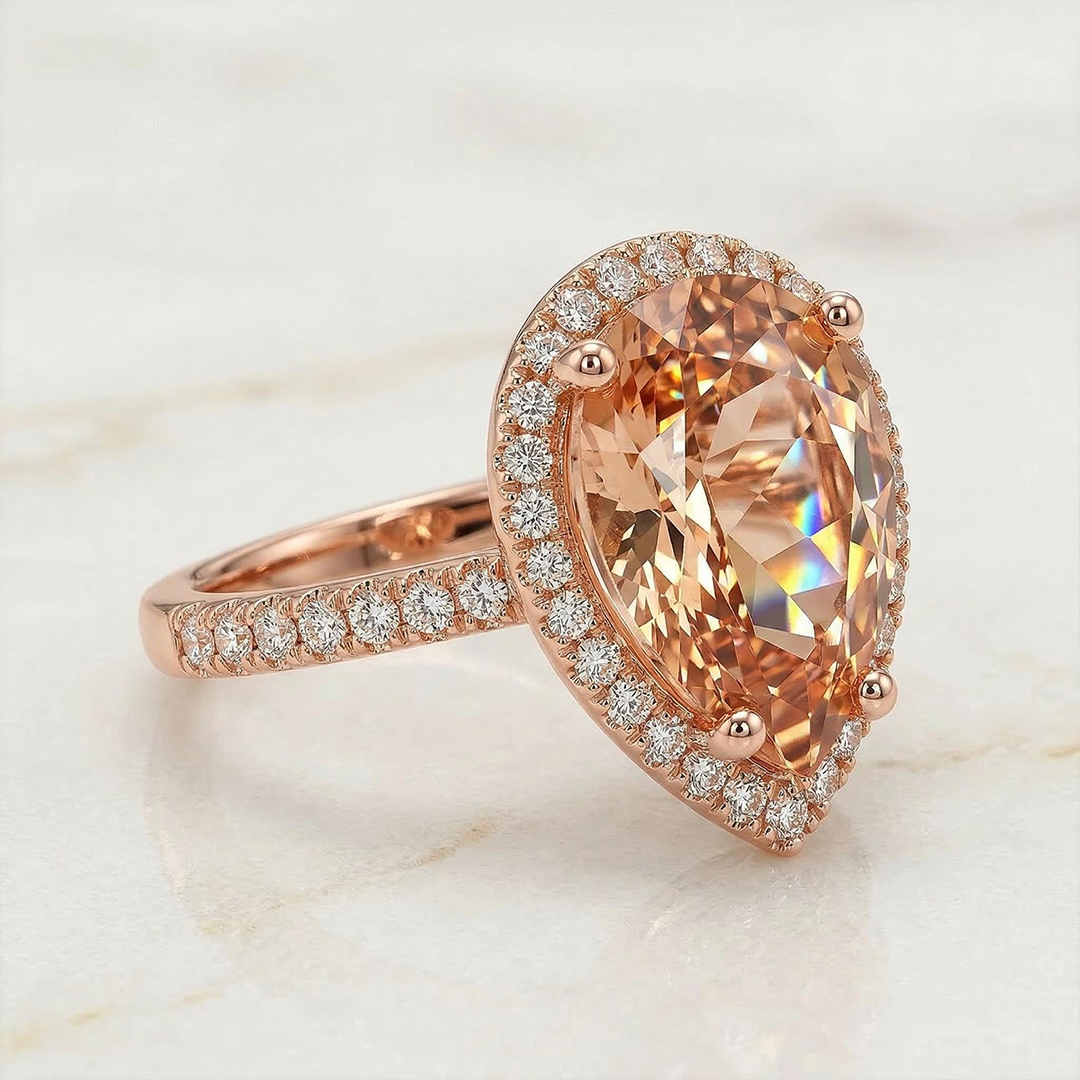 Halo Pear Cut Engagement Ring In Rose Gold With Street Luxury Shine - Image 6