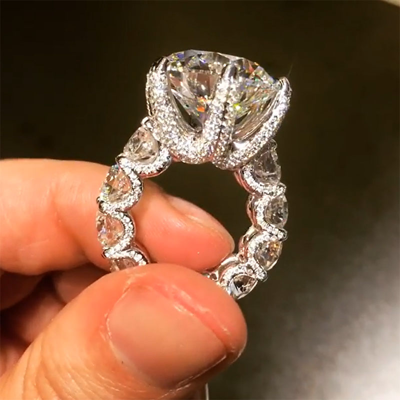 Luxury 9 Ct Round Cut S925 Sterling Silver Engagement Ring Diamond - Image 6