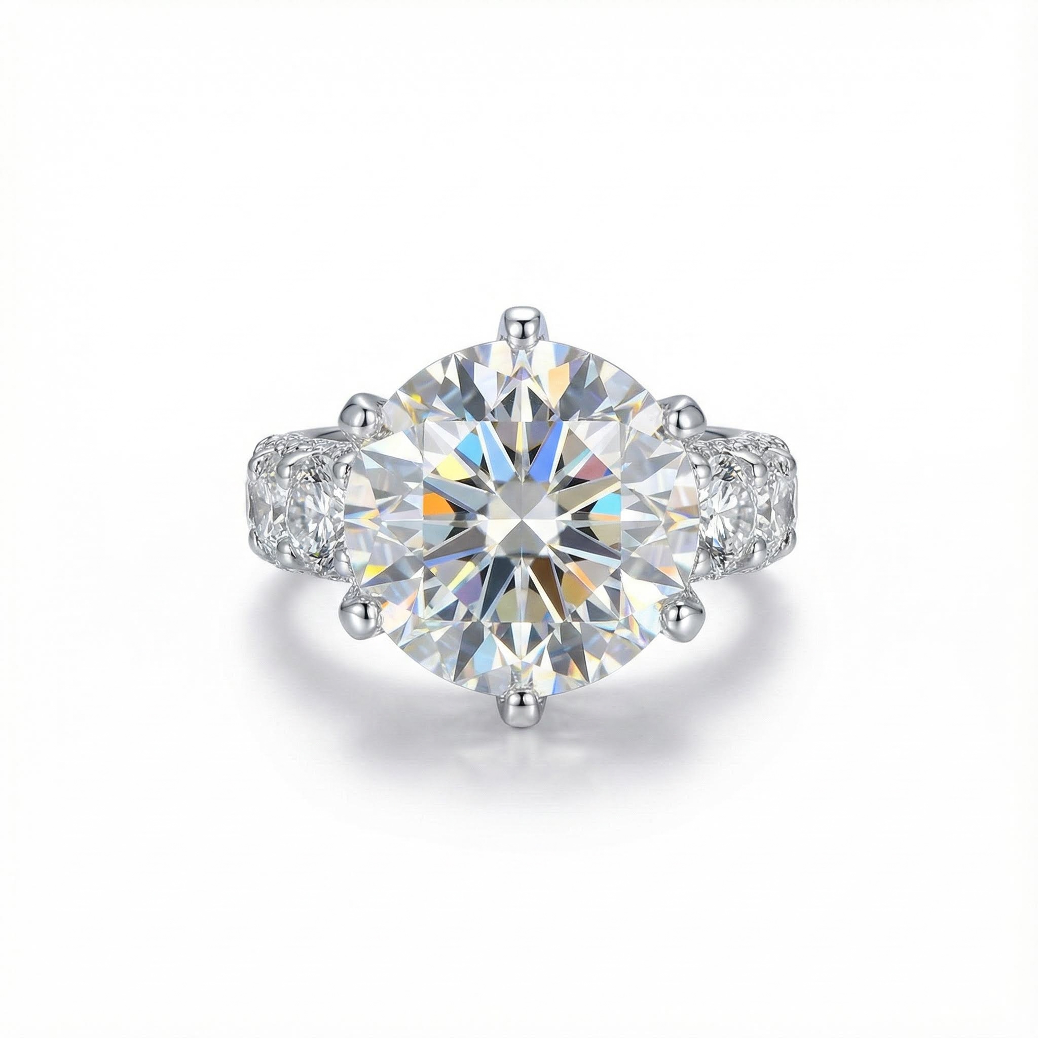 Luxury 9 Ct Round Cut S925 Sterling Silver Engagement Ring Diamond