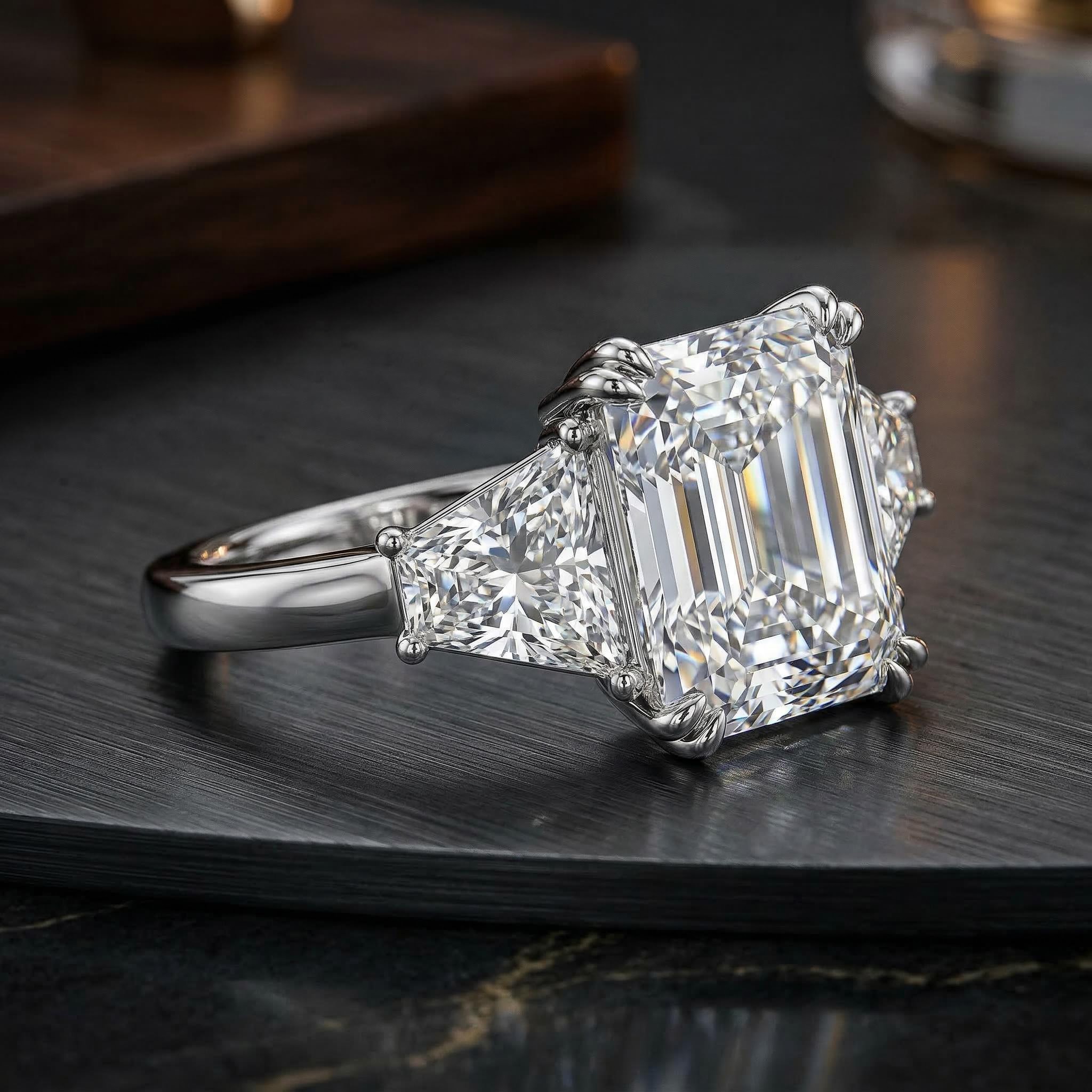 4 Ct Three Stone Radiant Cut Engagement Ring Gold With Street Luxury Shine - Image 4
