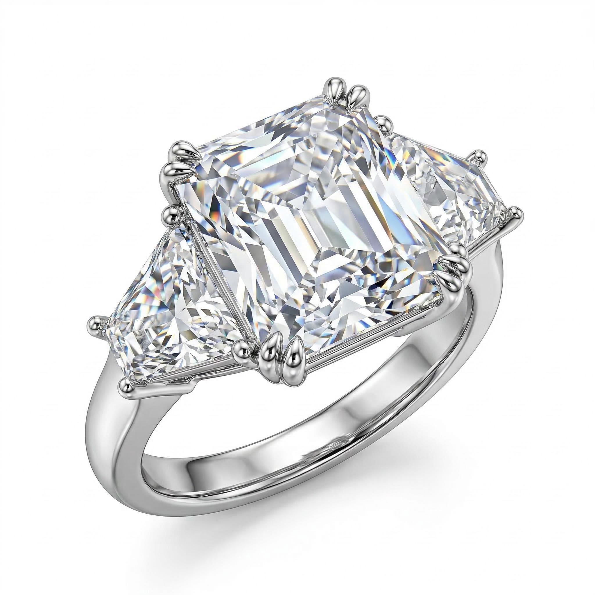 4 Ct Three Stone Radiant Cut Engagement Ring Gold With Street Luxury Shine - Image 5
