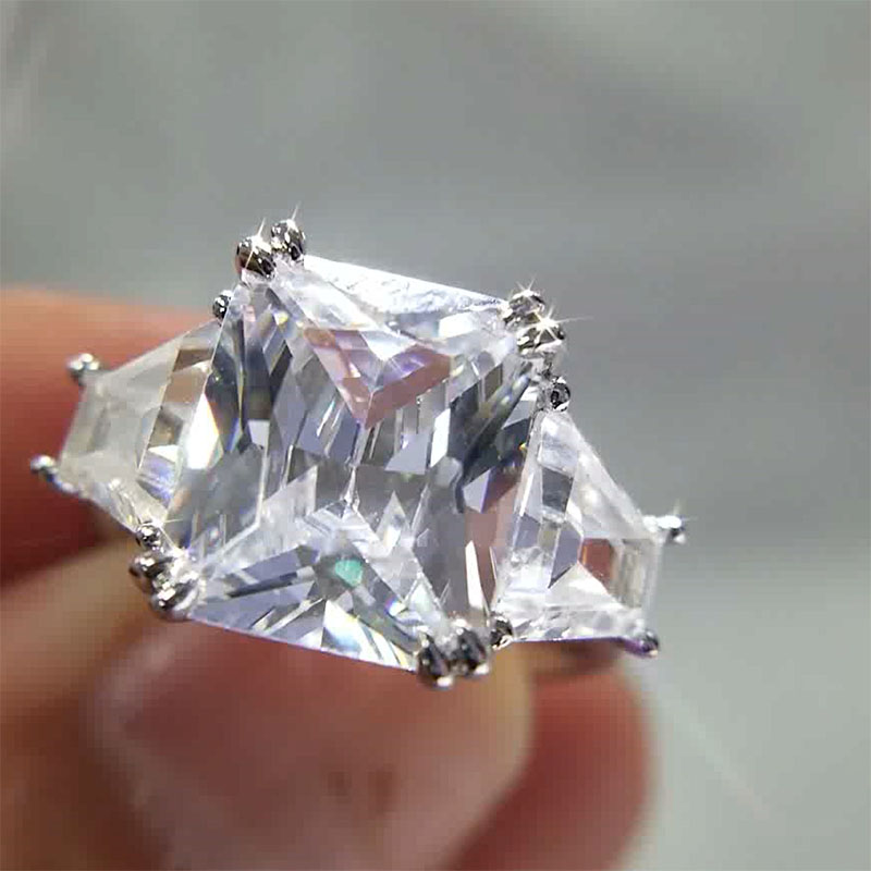 4 Ct Three Stone Radiant Cut Engagement Ring Gold With Street Luxury Shine - Image 6