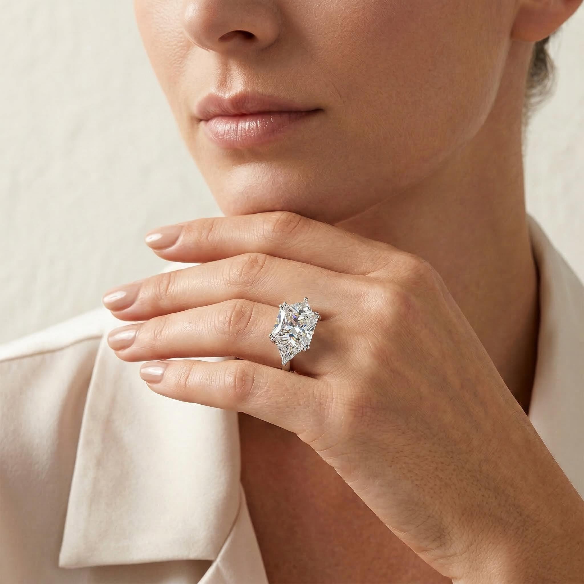 4 Ct Three Stone Radiant Cut Engagement Ring Gold With Street Luxury Shine - Image 7
