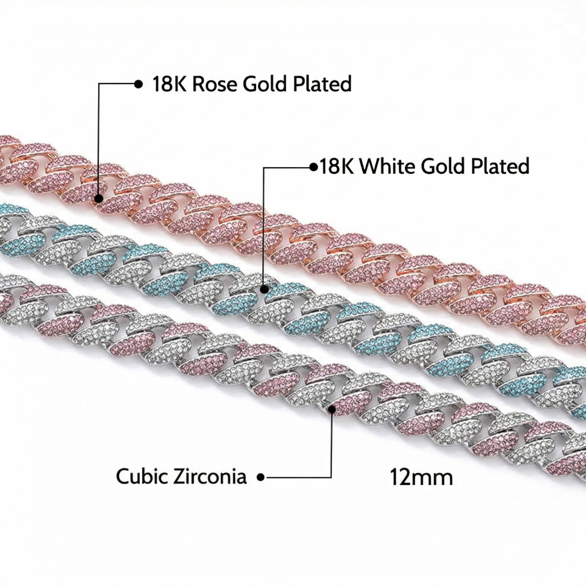 Women's 12mm Pink/blue Micro Paved Cuban Chain With Street Luxury Shine - Image 4