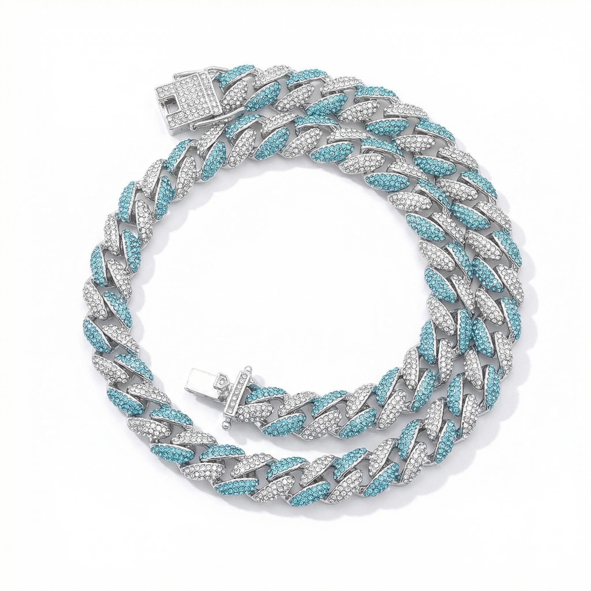 Women's 12mm Pink/blue Micro Paved Cuban Chain With Street Luxury Shine