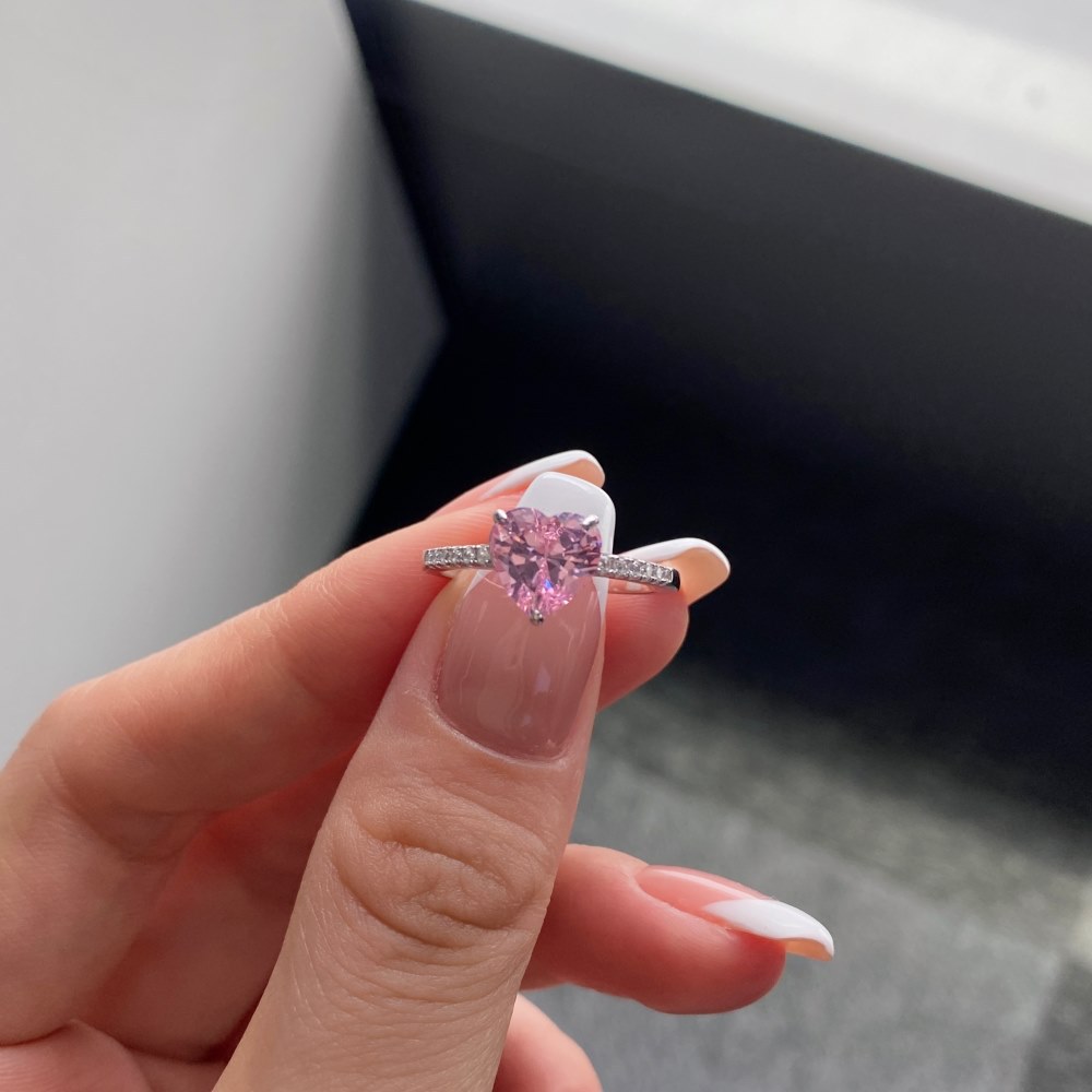 Heart Cut White/pink Stone Ring Bold Statement Style With Street Luxury - Image 6